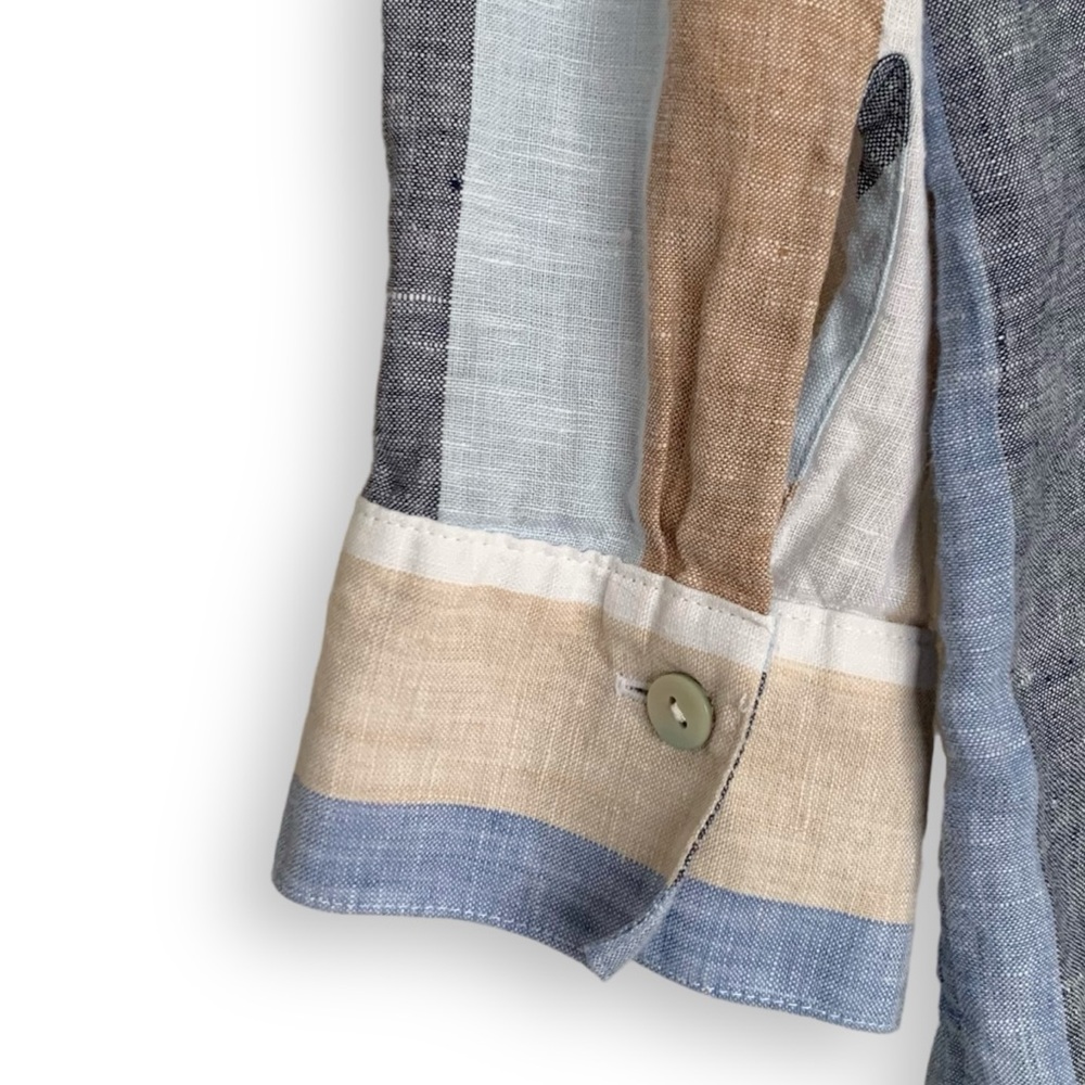 Chicos Linen Shirt Long Sleeve No-Iron Striped Tunic - Picture 7 of 15